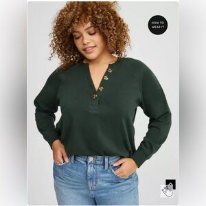 Cozy Fleece Henley sweatshirt hunter green size 2 18/20 fall winter layering